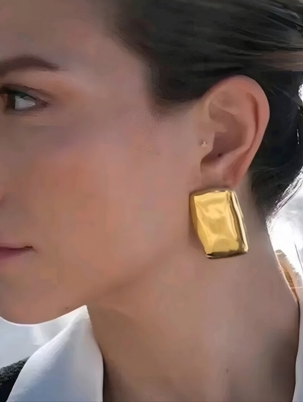 Assymetrical Shiny Gold Rectangular Stud Earrings; 1.18"x.79"; NWOT